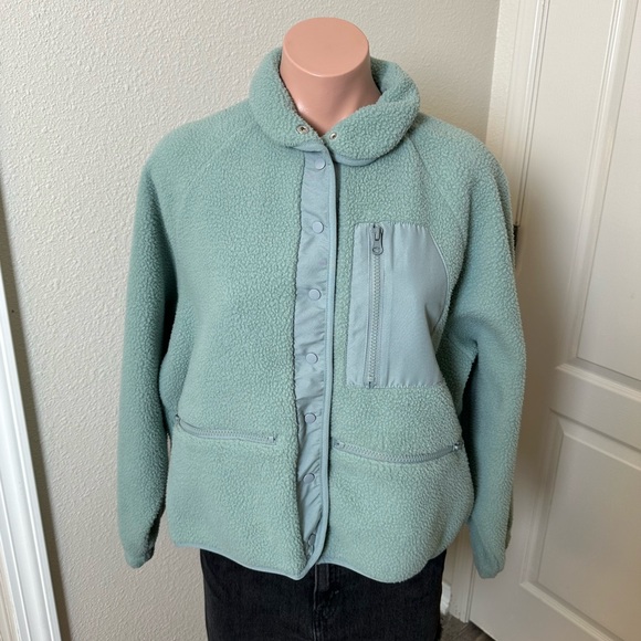 Miss Shop Green Teddy Jacket Plush Stand-Up Collar Sz 10 - Picture 1 of 4